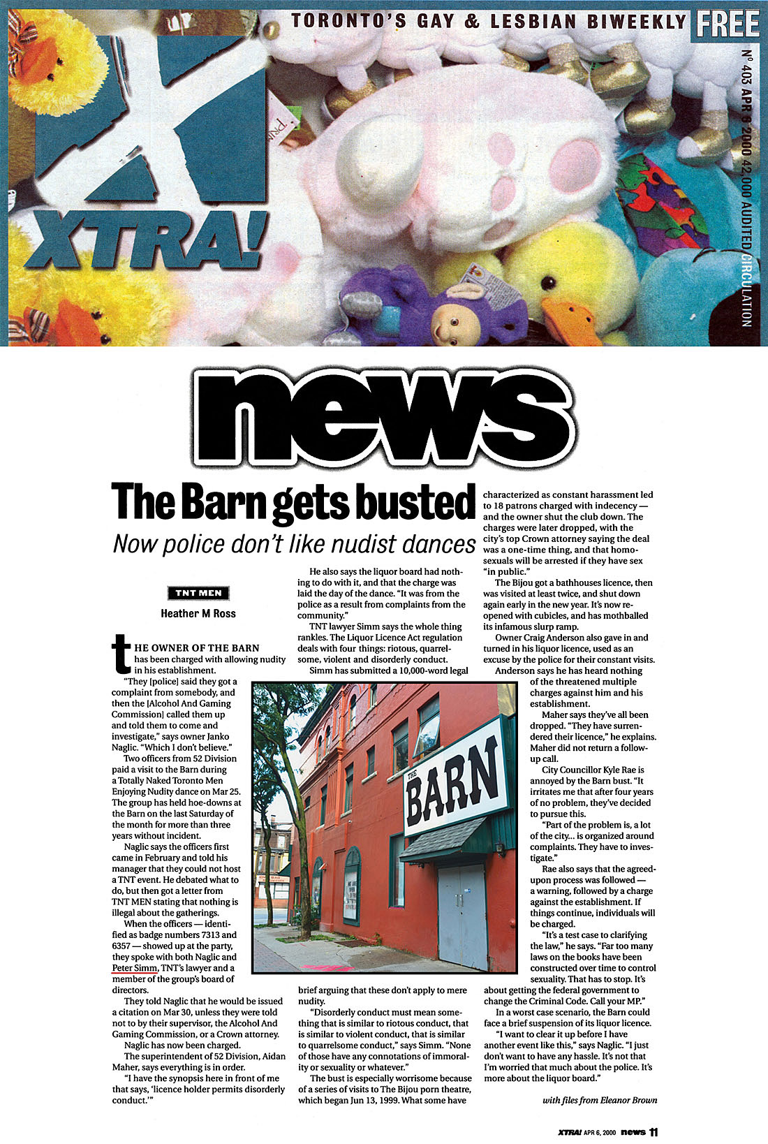 Xtra [Toronto] 2000-04-06 - Barn charged with “permitting disorderly conduct”
